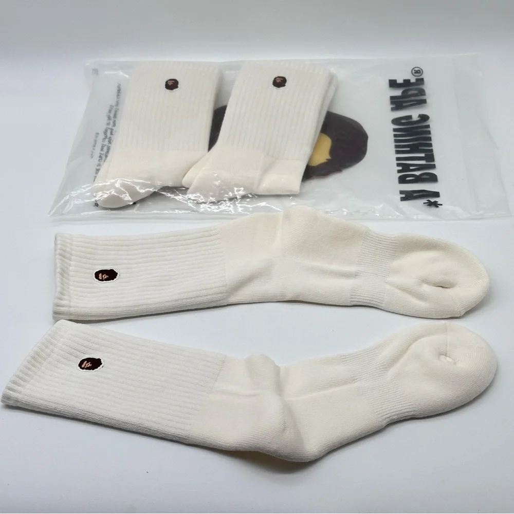A Bathing Ape Head One Point Crew Socks (3 Pack) - White - Size S